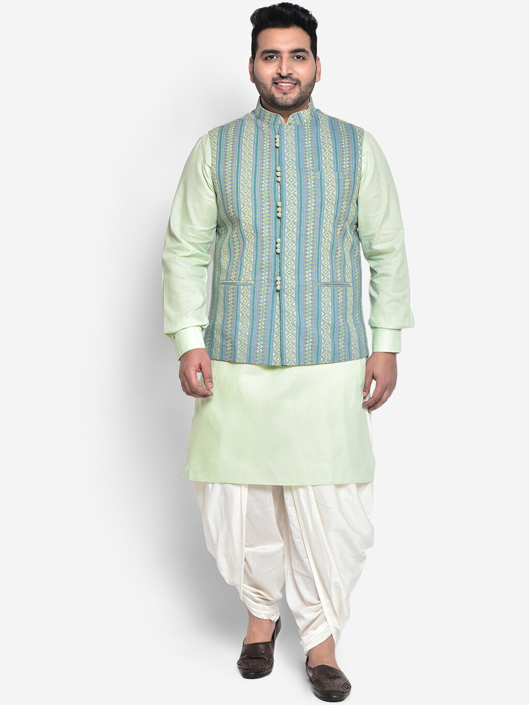 

KISAH PLUS Men Blue Ethnic Motifs Printed Kurta with Dhoti Pants
