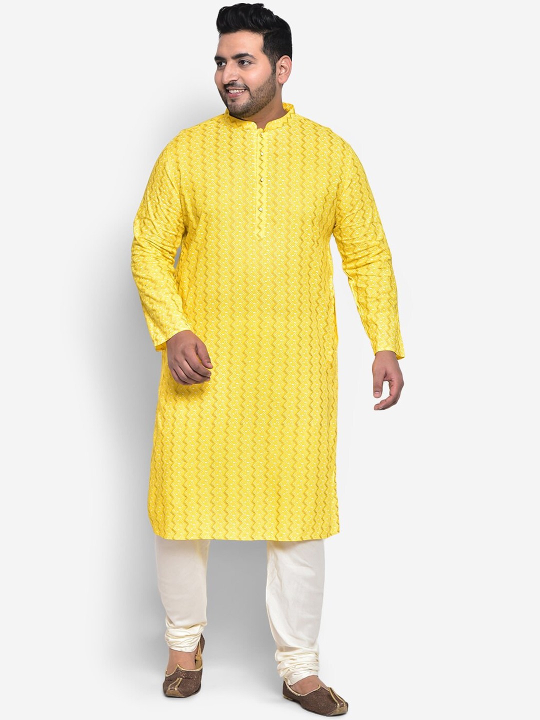 

KISAH Men Printed Regular Fit Chevron Print Kurta, Yellow