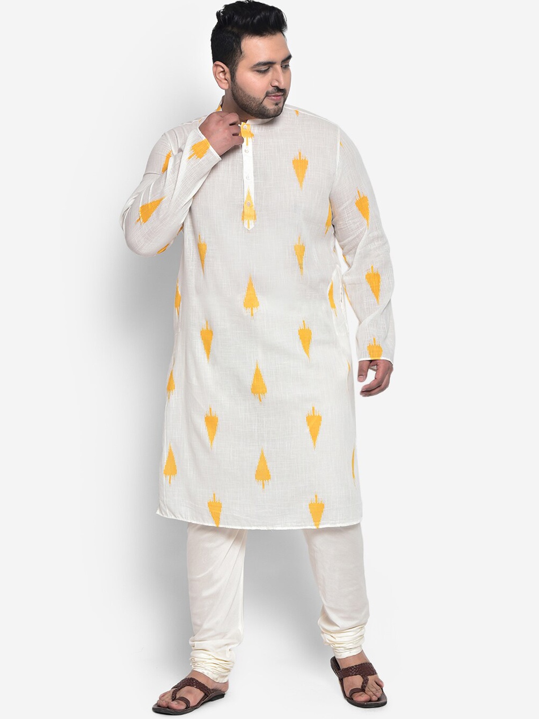 

KISAH Men Printed Regular Fit Ikat Kurta, White