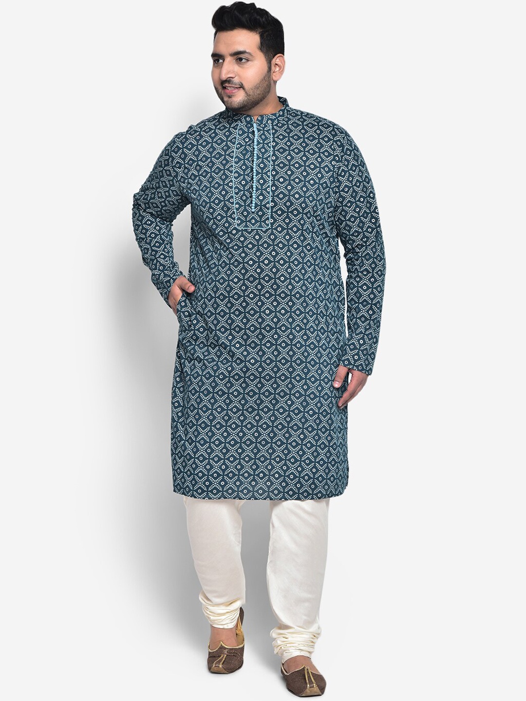 

KISAH PLUS Men Plus size Blue Geometric Printed Thread Work Kurta