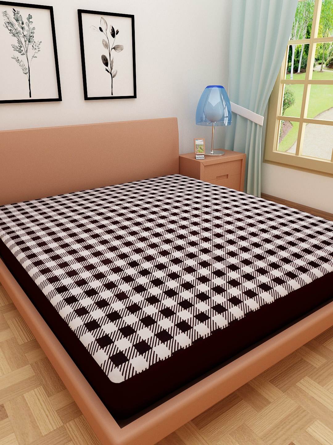 

DREAM CARE Black & White Checked Terry Single Bed Mattress Protector