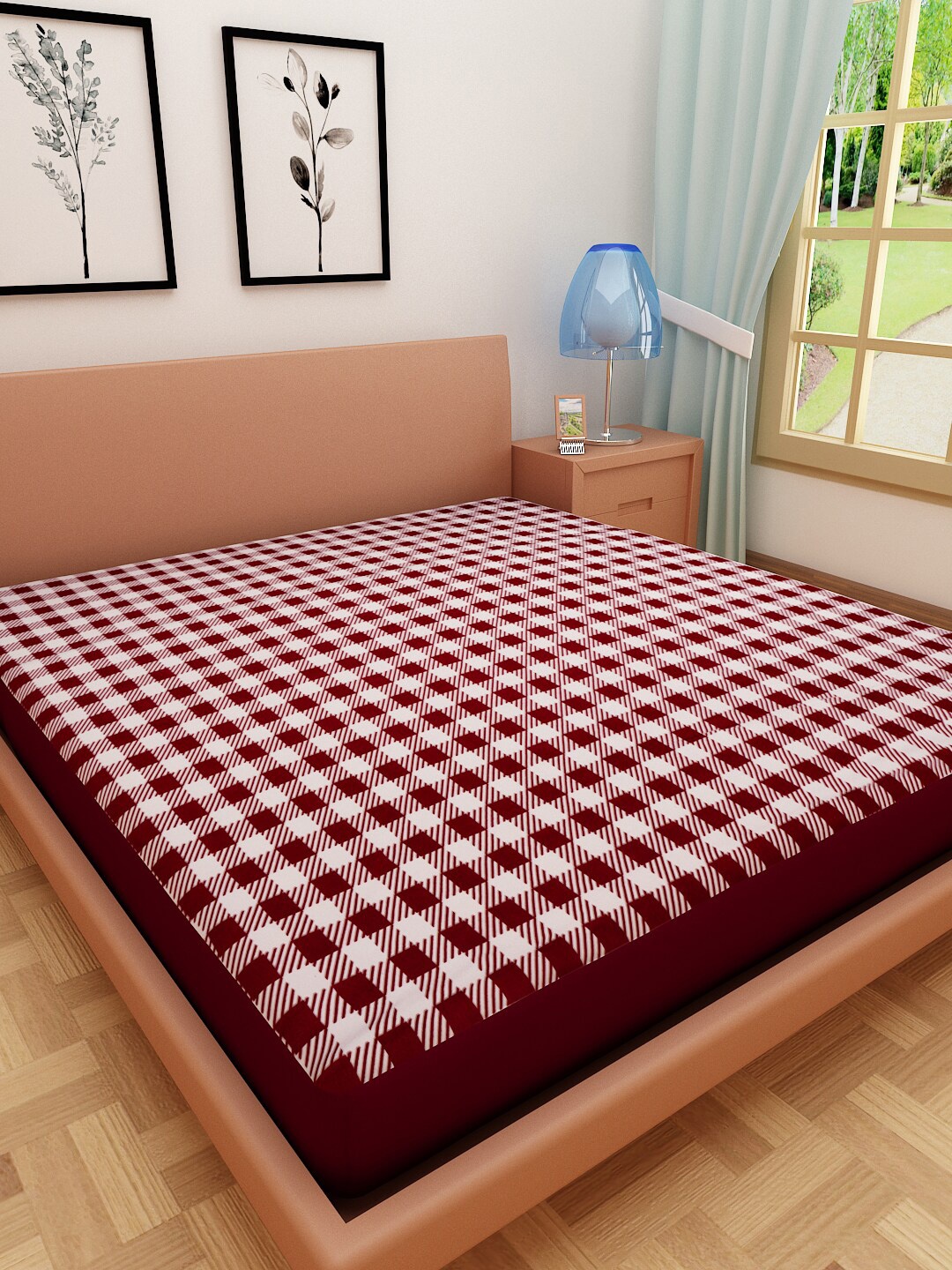

DREAM CARE Maroon & White Checked King Size Mattress Protector