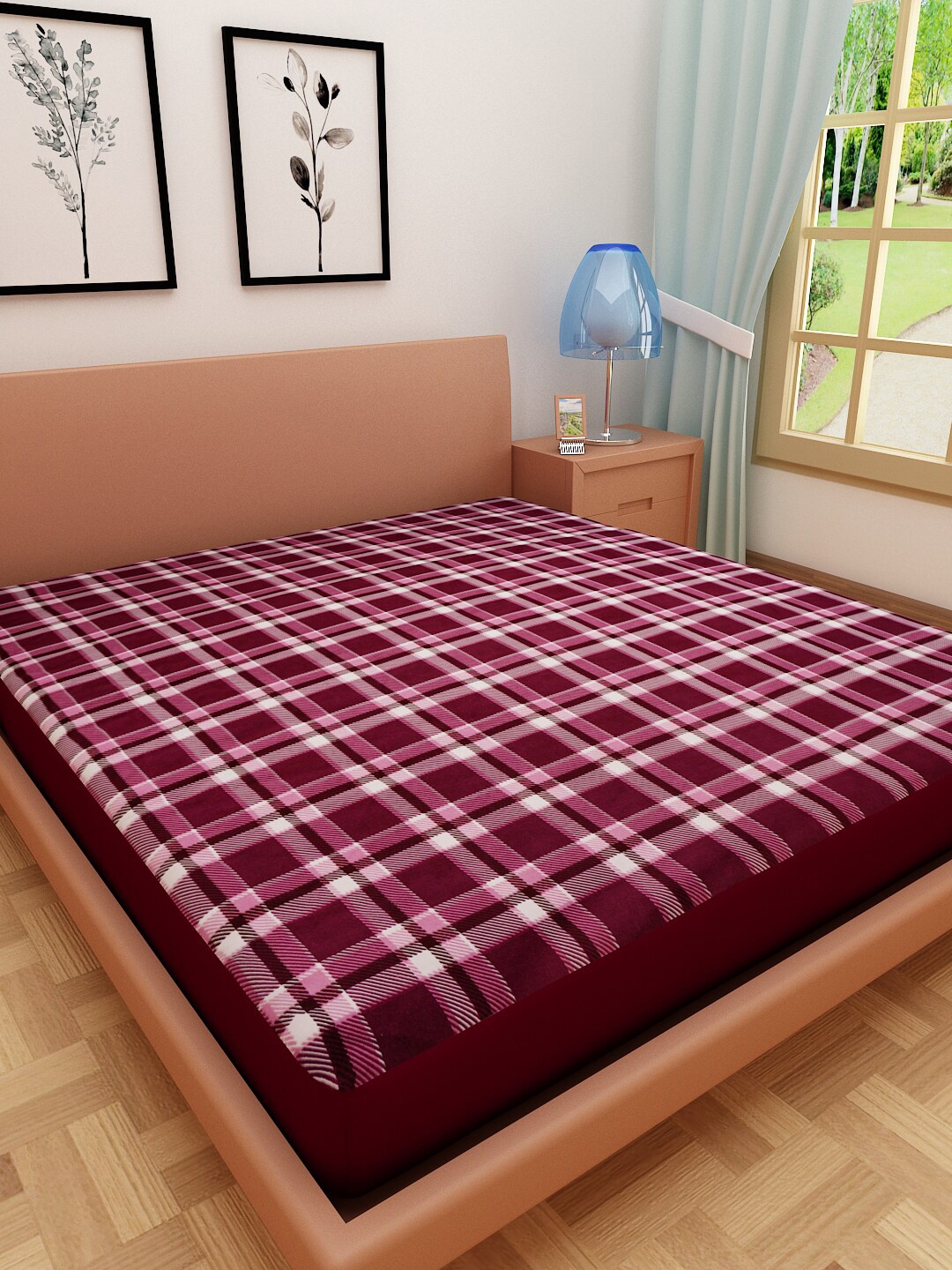 

DREAM CARE Mauve & White Printed Mattress Protector