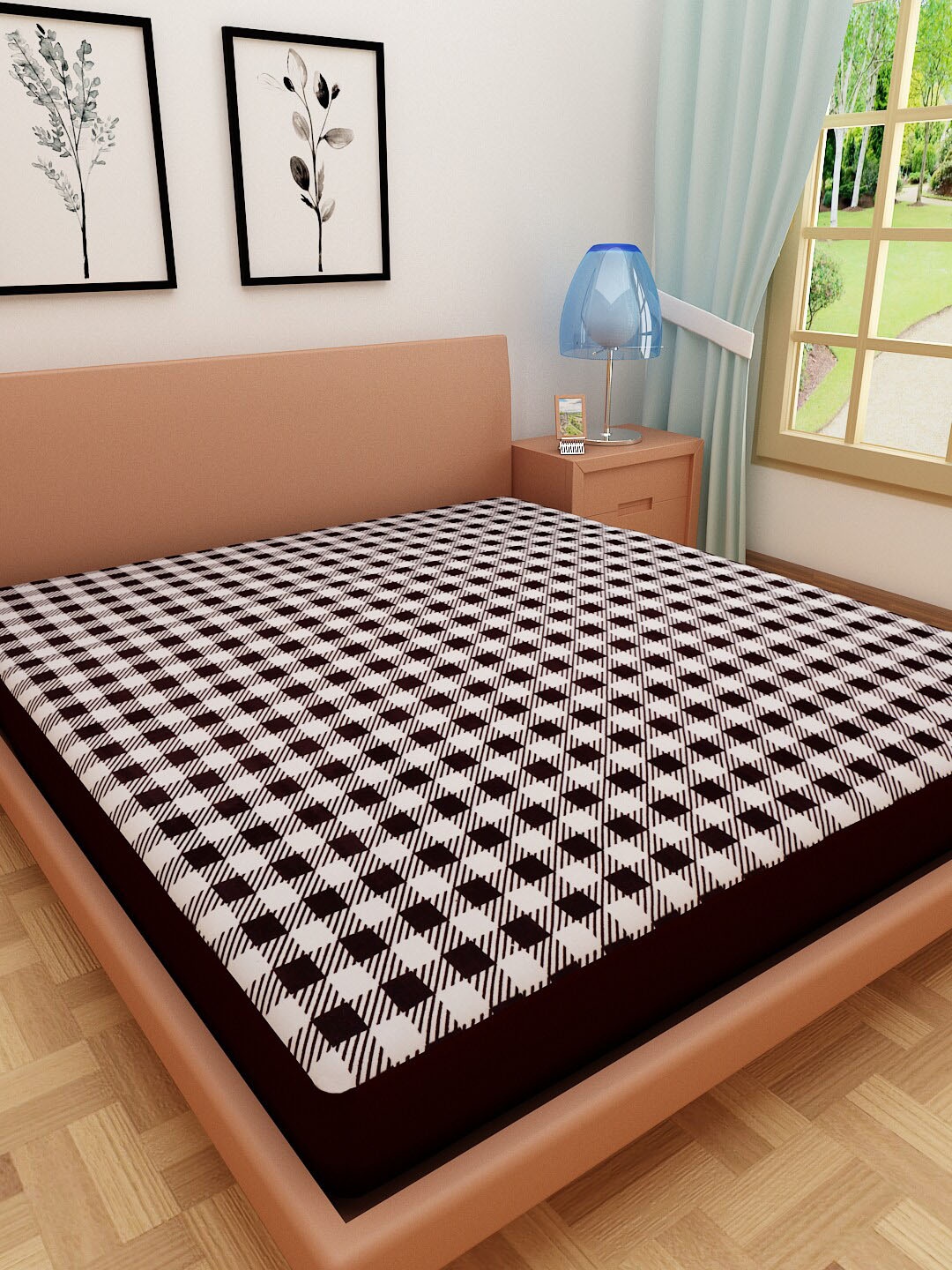 

DREAM CARE White & Black Printed King Size Mattress Protector