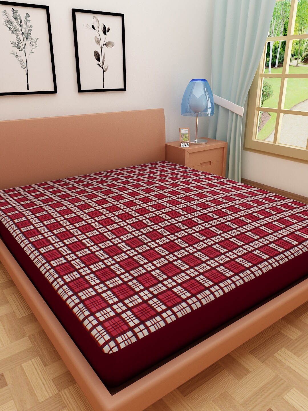 

DREAM CARE Red & Brown Printed Mattress Protector