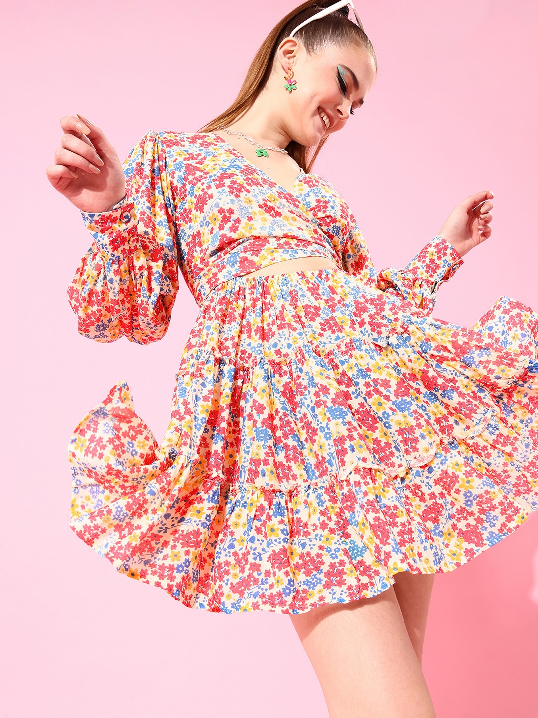 

HERSHEINBOX Women Multi-Coloured Floral Wrap it Up Dress