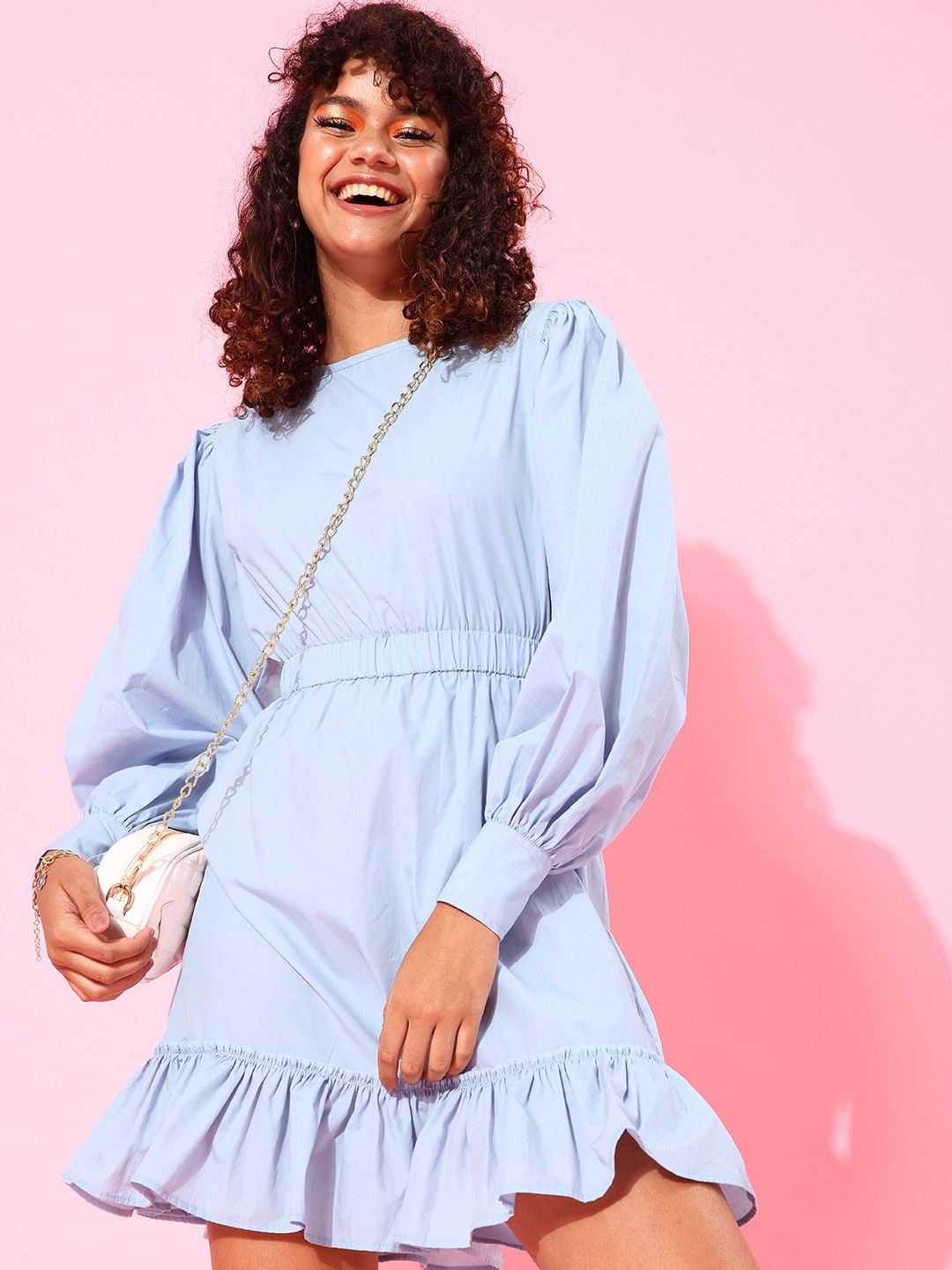 

HERSHEINBOX Women Stunning Blue Solid Once Upon a Sleeve Dress