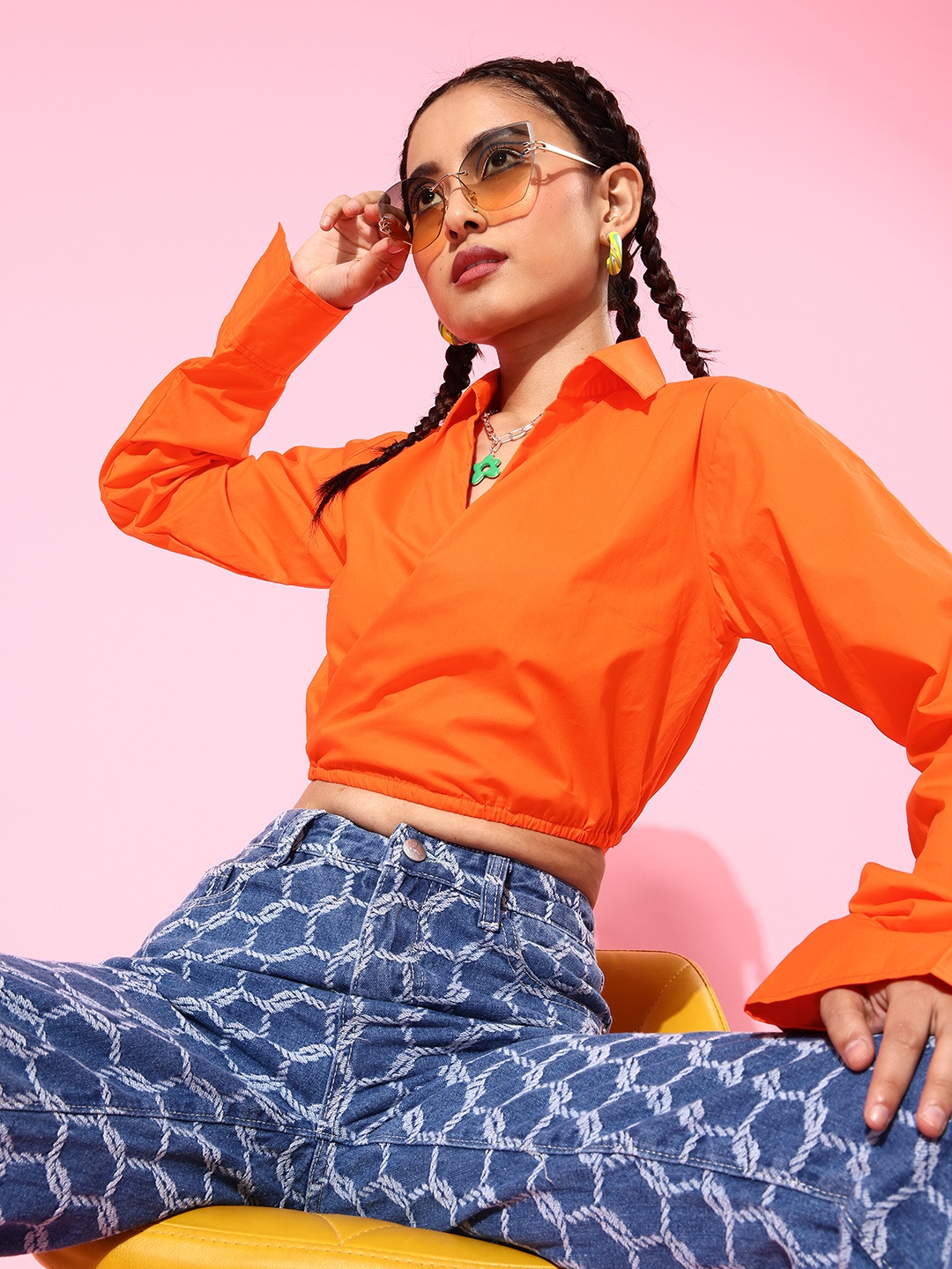 

HERSHEINBOX Orange Solid Wrap it Up Top