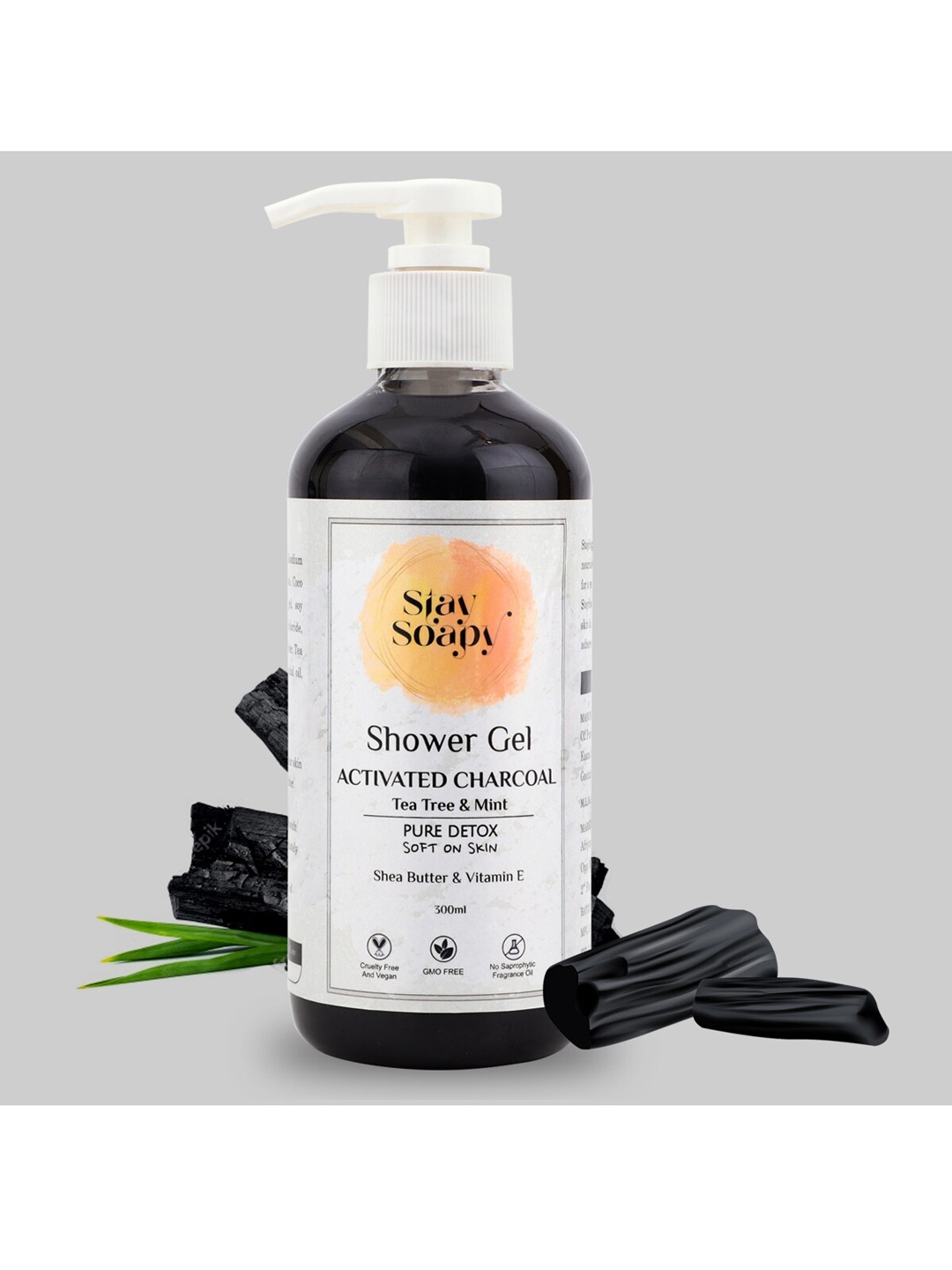 

Stay Soapy Pure Detox Activated Charcoal Shower Gel with Tea Tree & Mint - 300 ml, Black