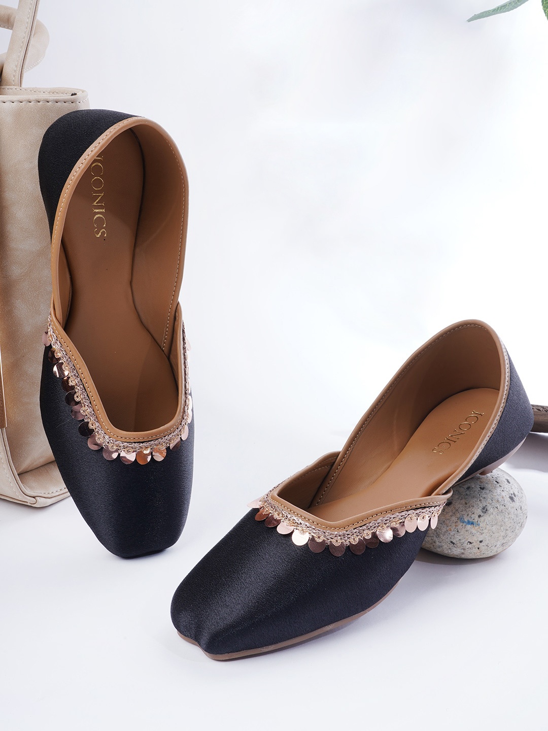 

ICONICS Women Black Embellished Ethnic Mojaris Flats