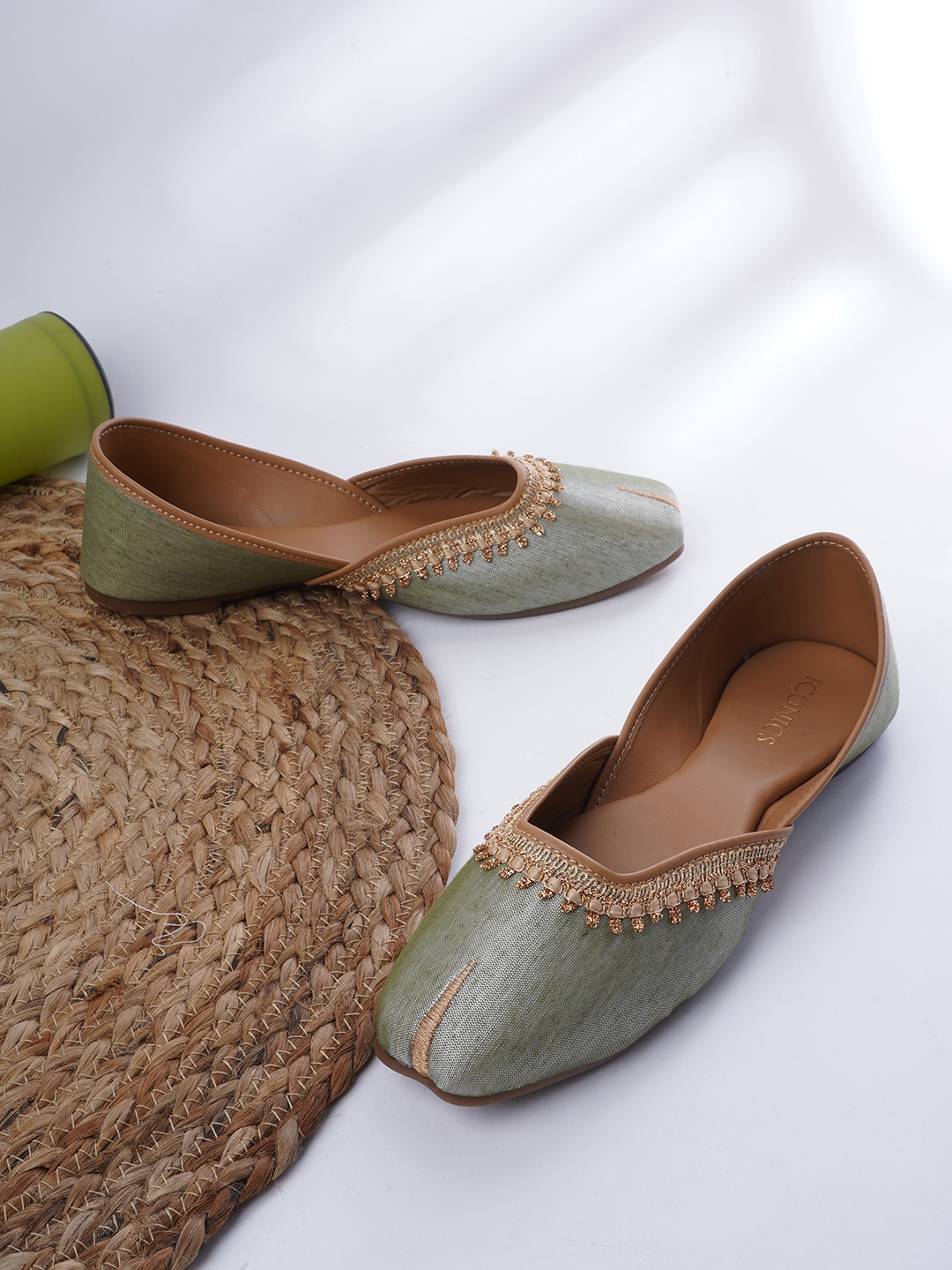 

ICONICS Women Green Ethnic Mojaris Flats