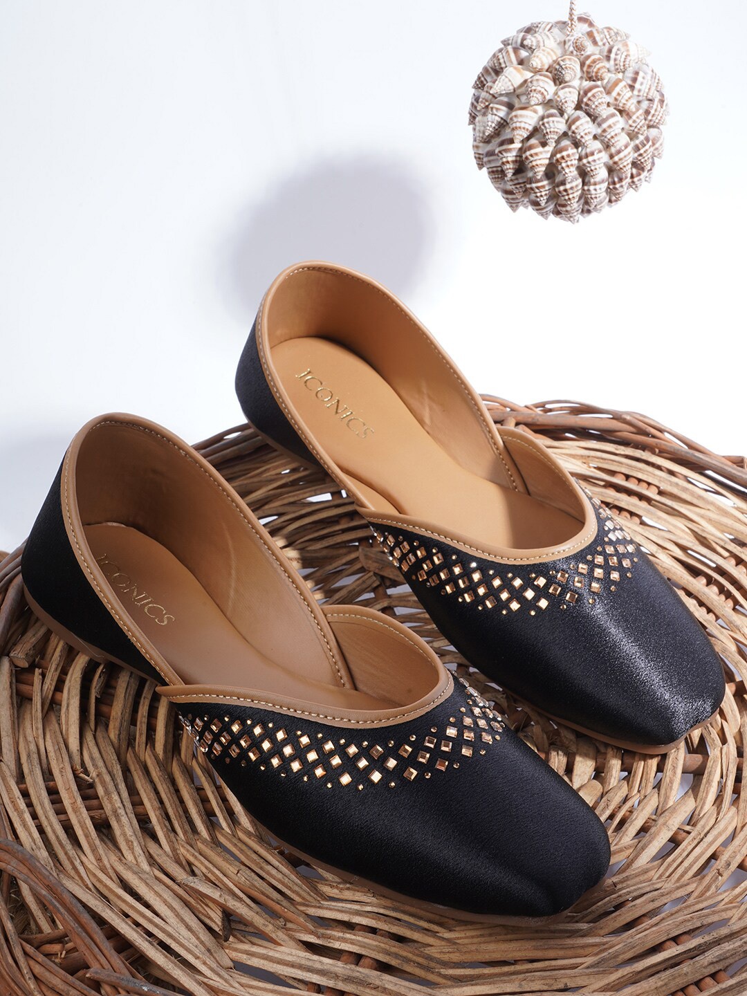 

ICONICS Women Black Ethnic Ballerinas Flats