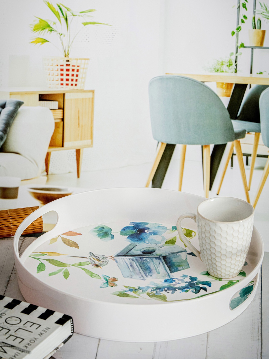 

Stehlen White & Blue Printed Melamine Round Tray
