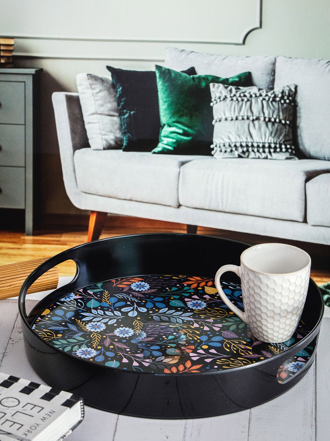 

Stehlen Black Printed Round Serving Tray, Multi