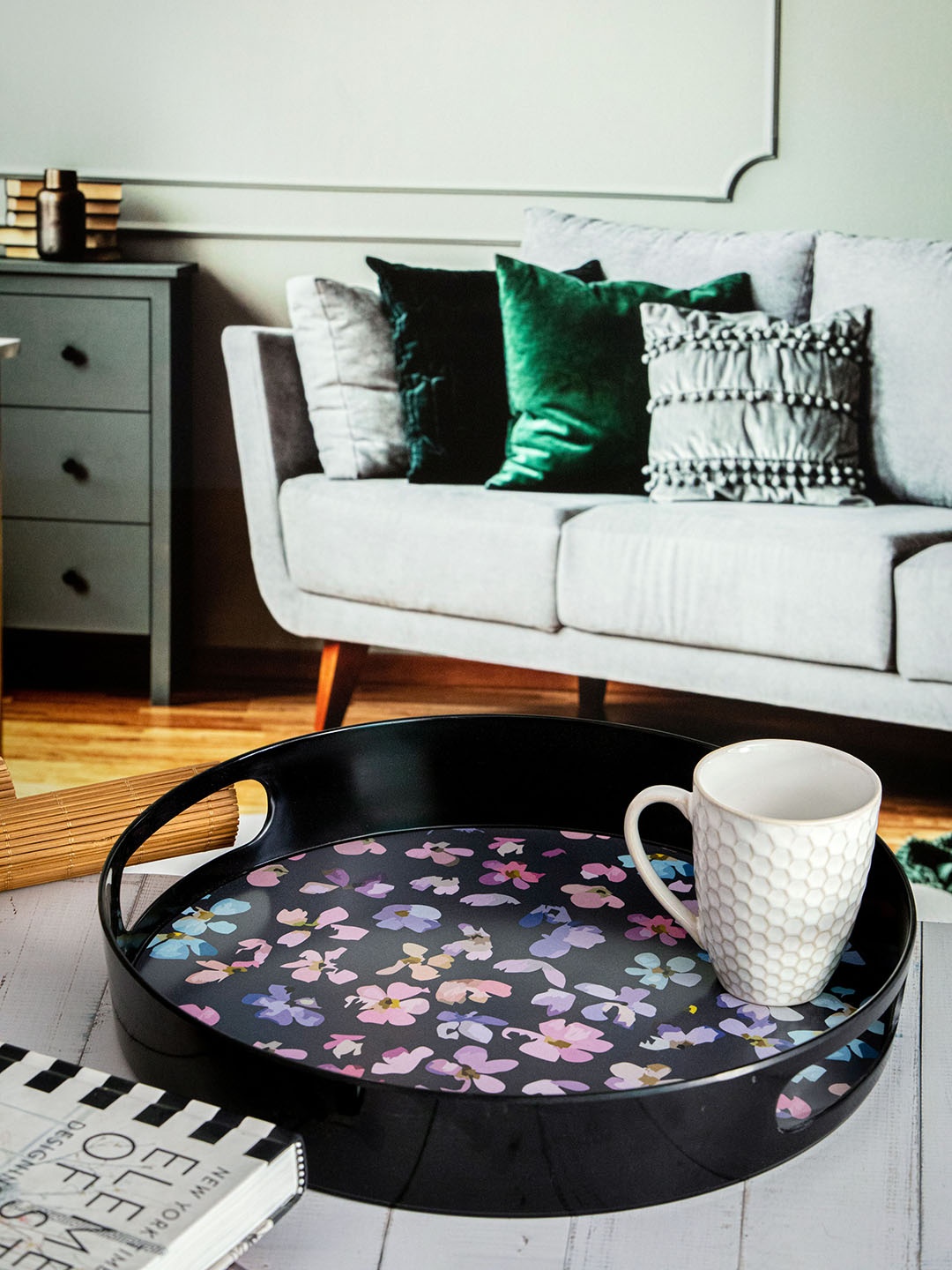 

Stehlen Black Printed Round Serving Tray, Multi