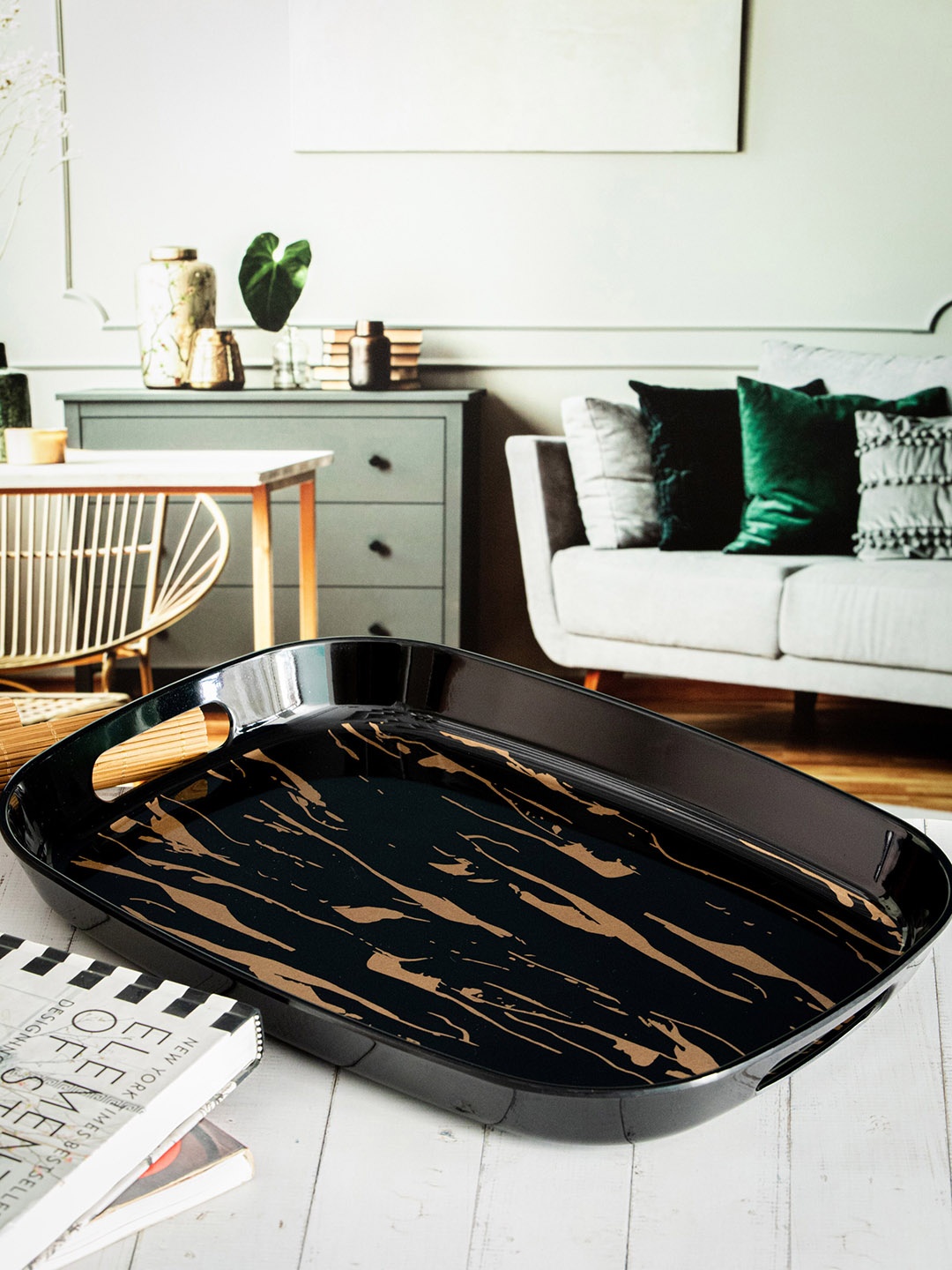 Stehlen Brown Printed Oval Extra Large Serving Tray, Multi
