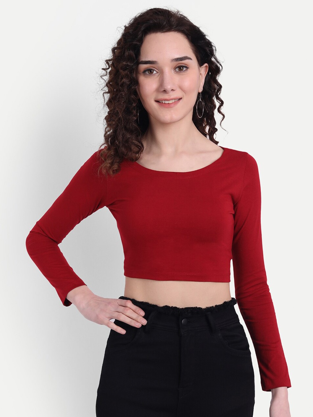 

COLOR CAPITAL Women Maroon Solid Crop Top