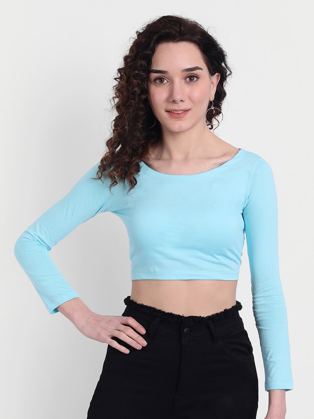 

COLOR CAPITAL Turquoise Blue Solid Crop Top