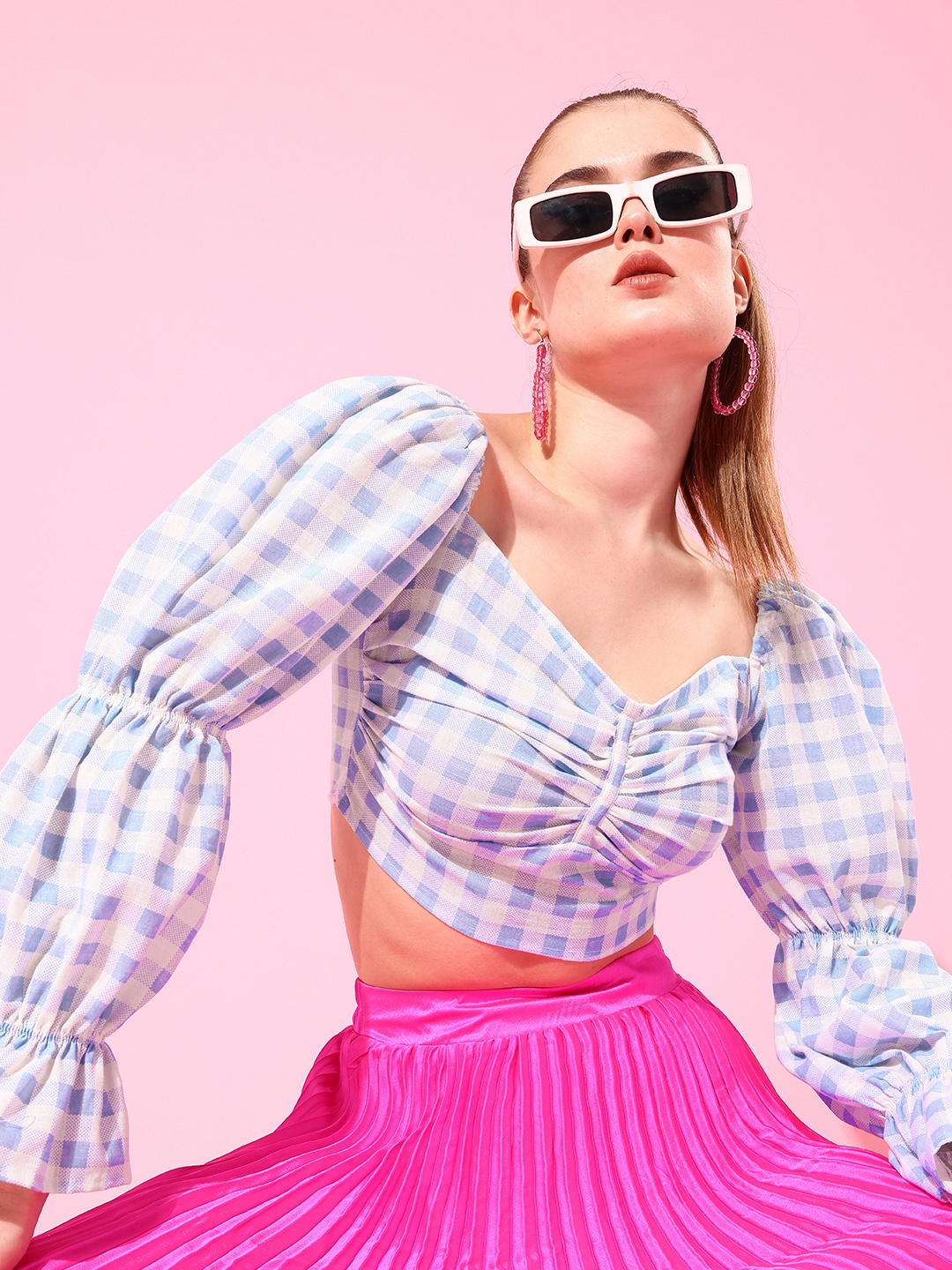 

HERSHEINBOX Multi-Coloured Checked Once Upon a Sleeve Top