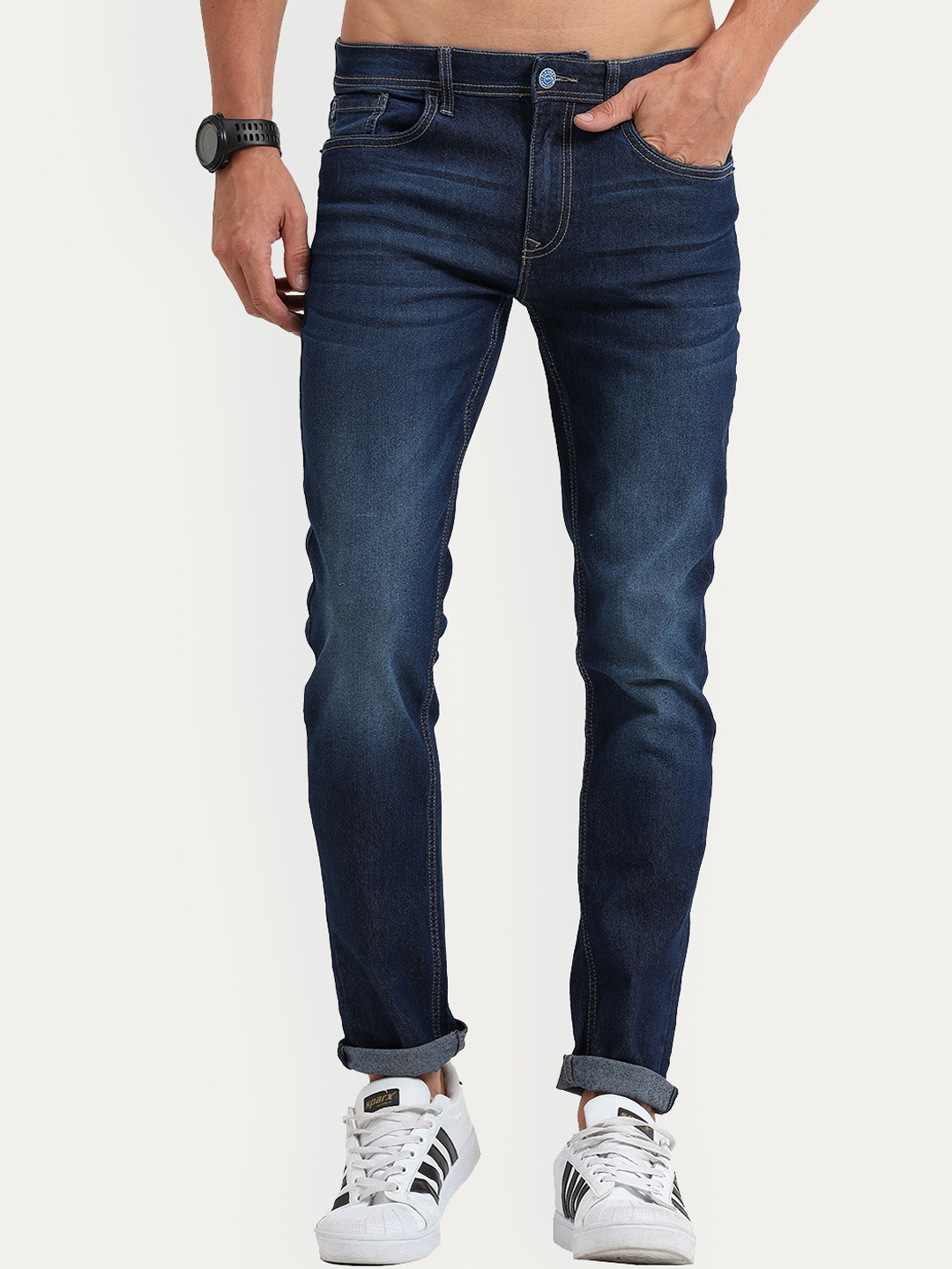 

Old Grey Men Blue Slim Fit Mildly Distressed Light Fade Stretchable Jeans