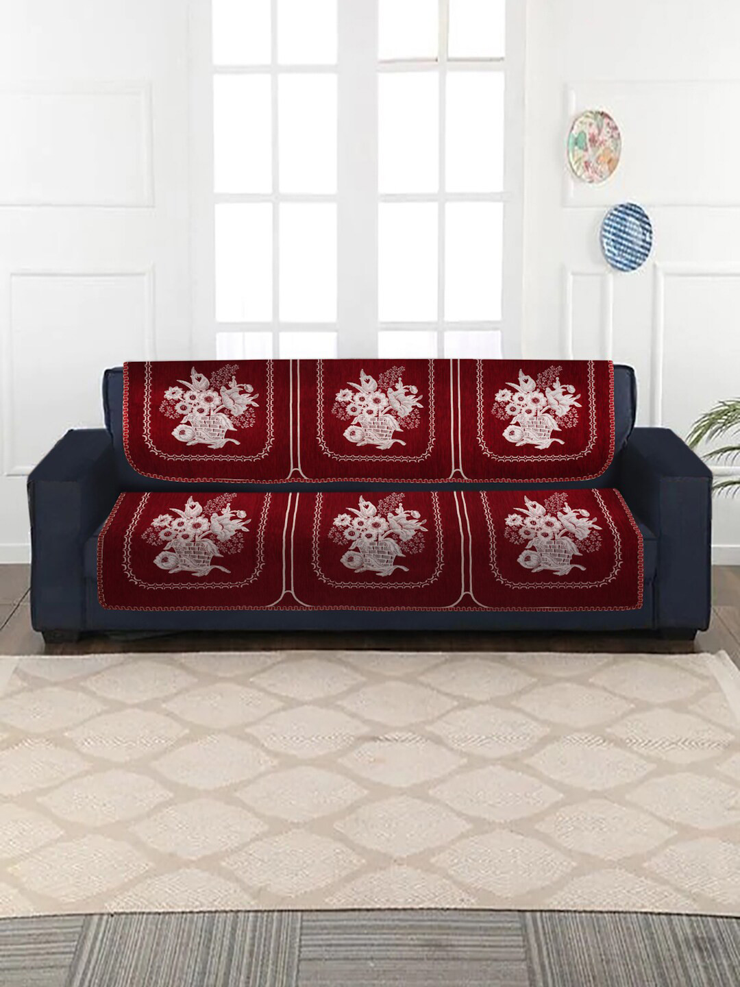 

MULTITEX Maroon Woven Design 10 Pieces 5-Seater Sofa Cover