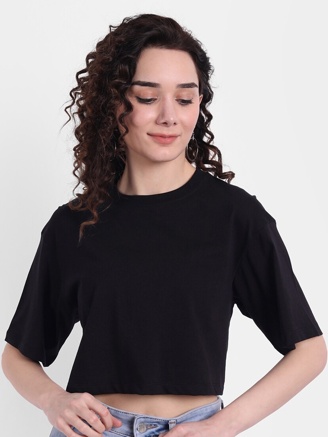 

COLOR CAPITAL Women Black Boxy T-shirt