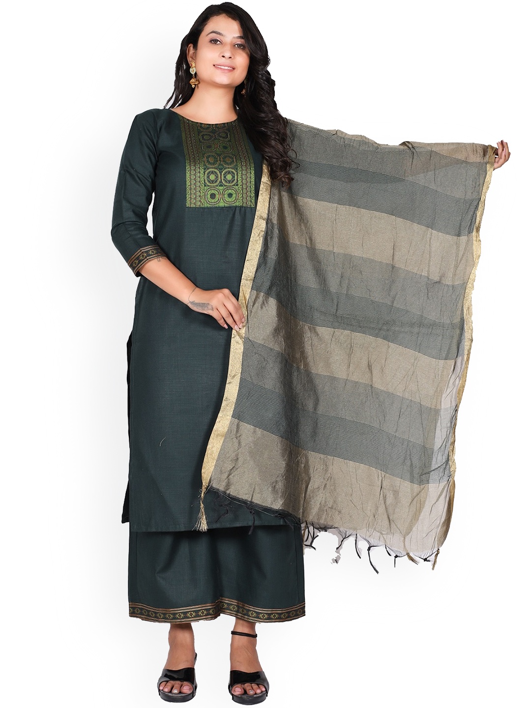 

KALINI Women Green Cotton Blend Kurta with Palazzos & With Dupatta
