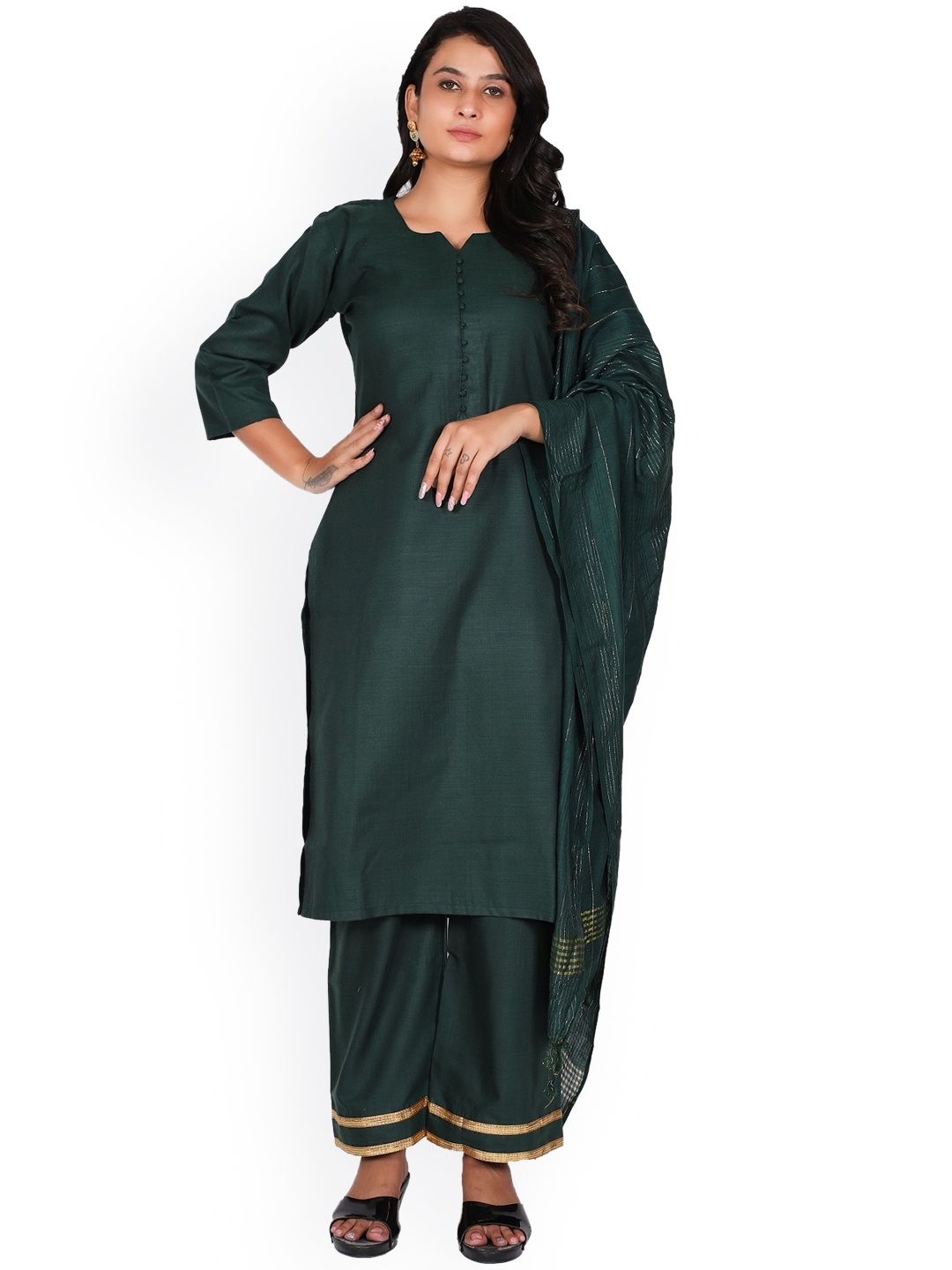 

KALINI Women Green Solid Kurta with Palazzos & With Dupatta
