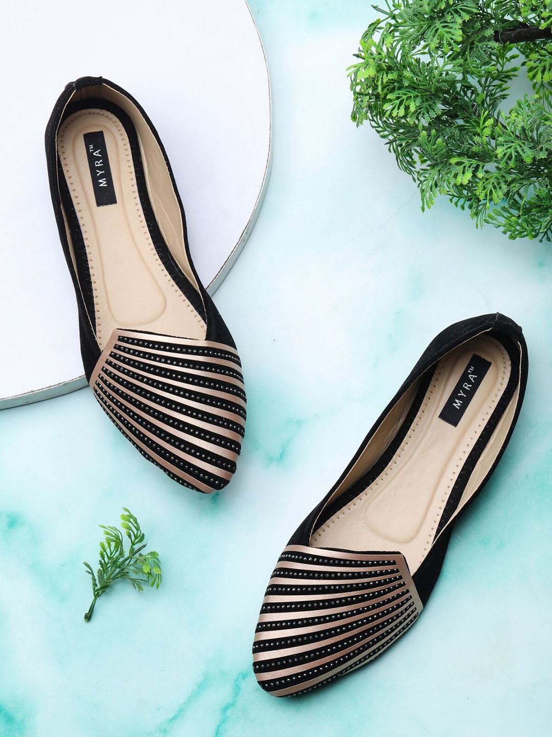 

Myra Women Black Striped Ballerinas Flats