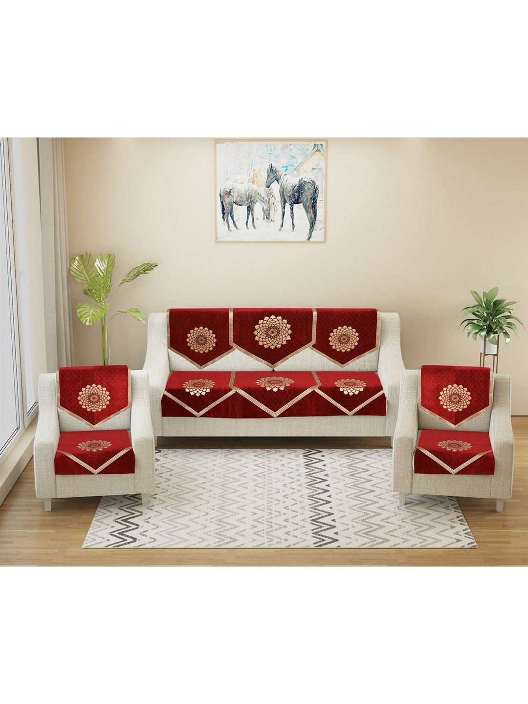 

MULTITEX Set of 10 Maroon Jacquard 5 Seater Sofa Covers