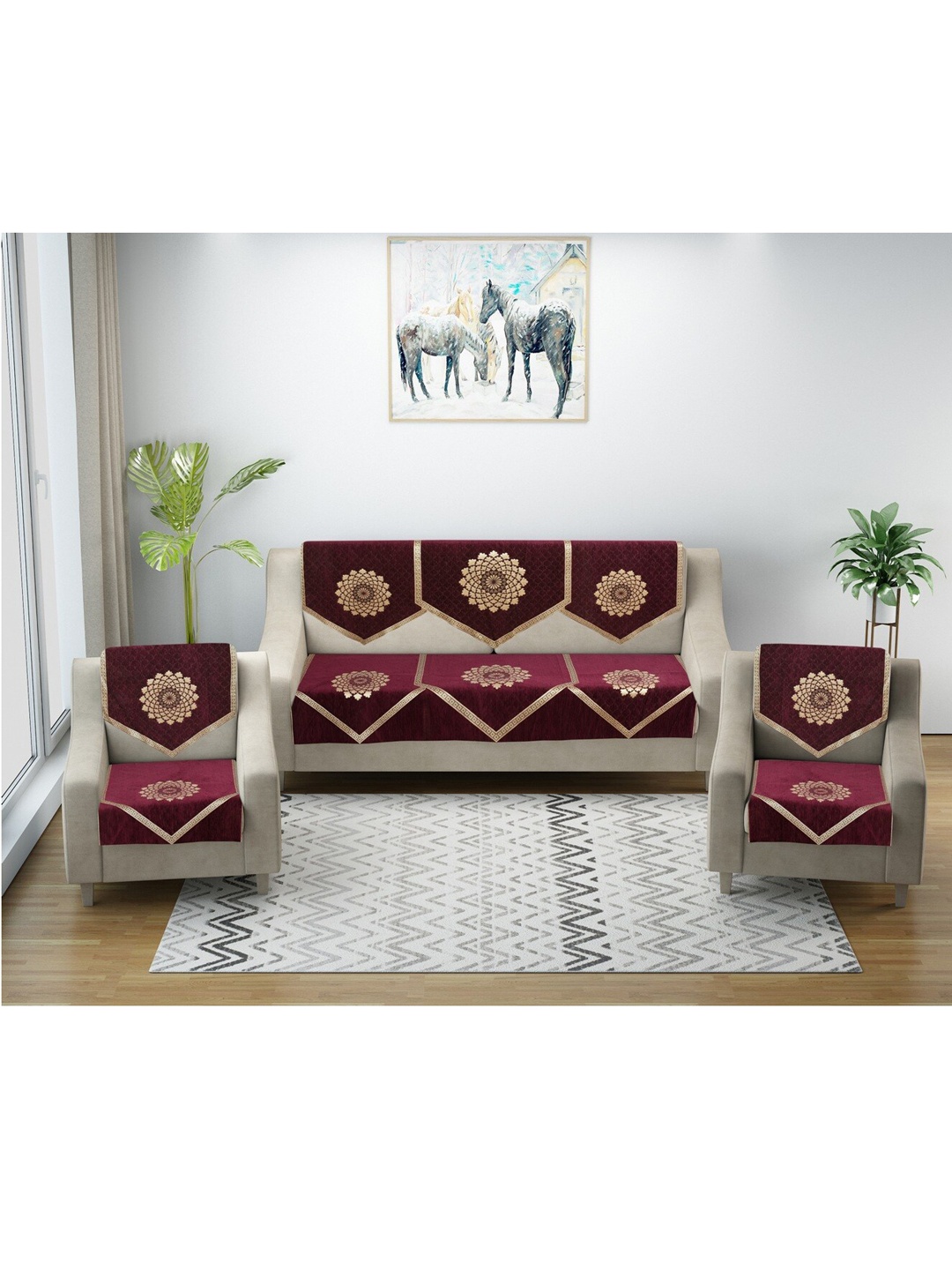 

MULTITEX Set Of 10 Printed 5 Seater Sofa Covers, Purple