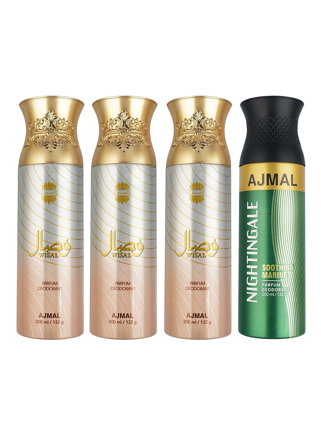 

Ajmal Set of 3 Wisal Deodorant Perfume with Nightingale Deodorant - 200 ml Each, Green
