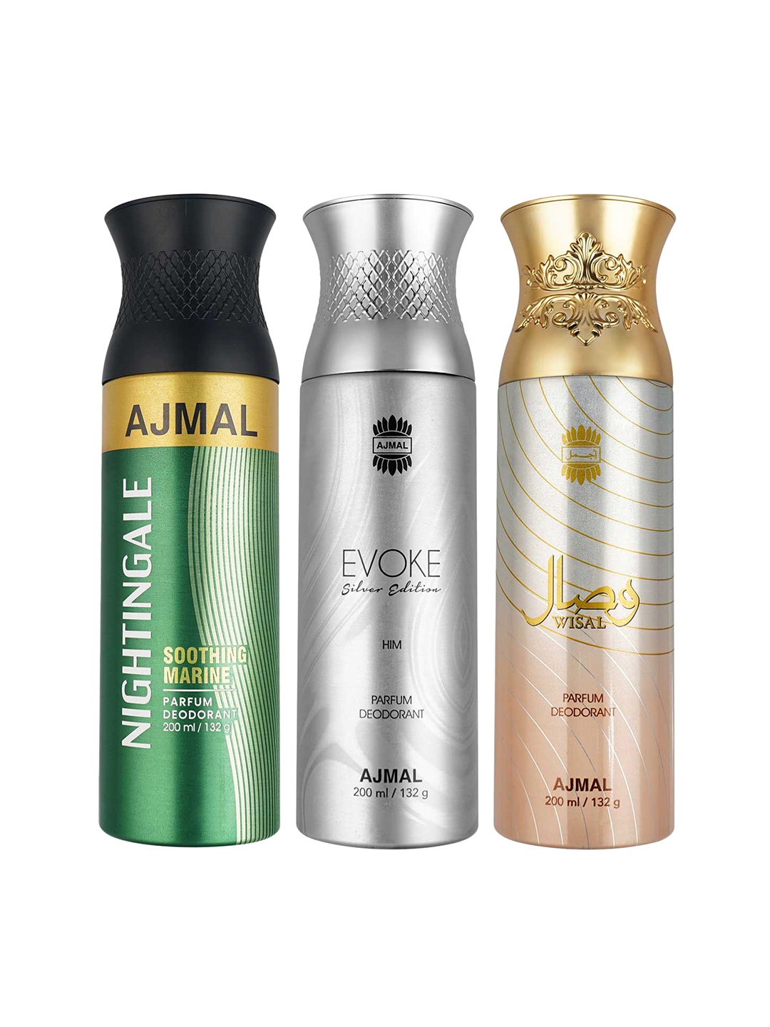 

Ajmal Set of 3 Evoke - Nightingale - Wisal Deodorant Spray - 200 ml Each, Green