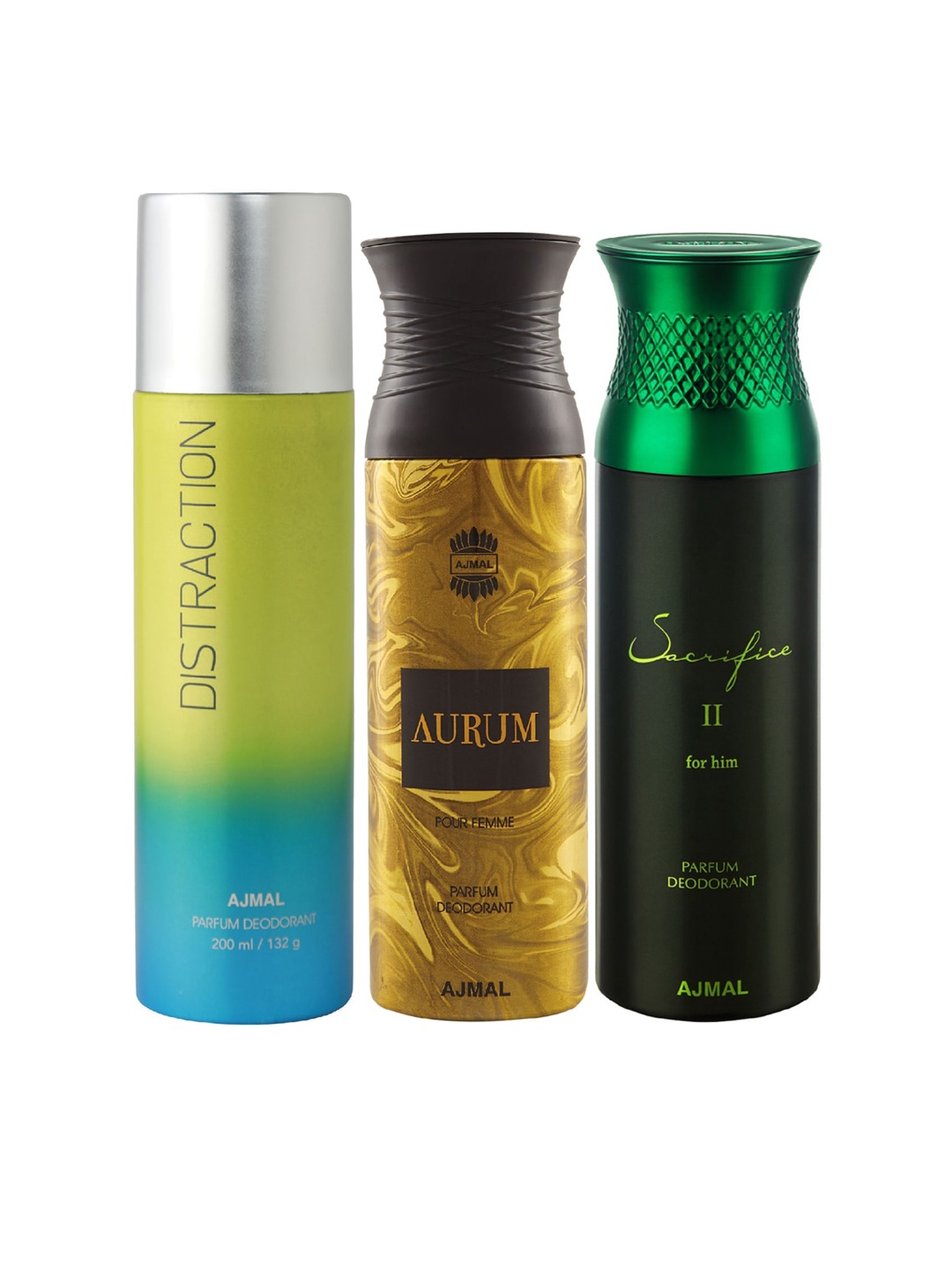

Ajmal Set of Sacrifice - Distraction - Aurum Deodorant Spray - 200 ml Each, Yellow