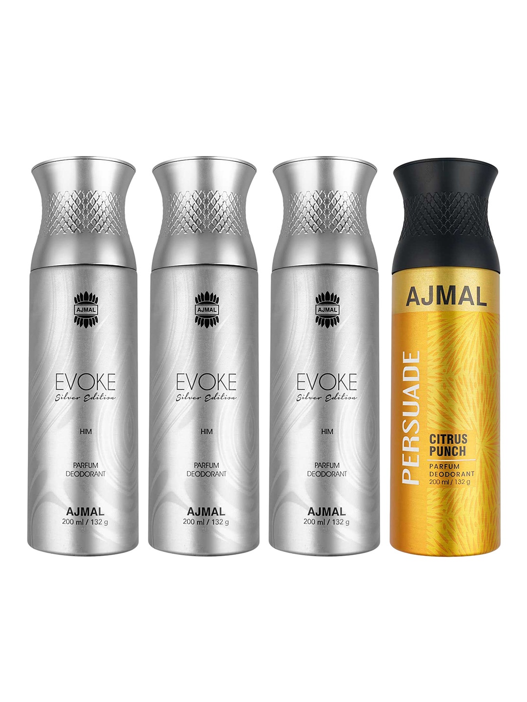 

Ajmal Set of Persuade & 3 Evoke Silver Edition Deodorants - 200 ml Each