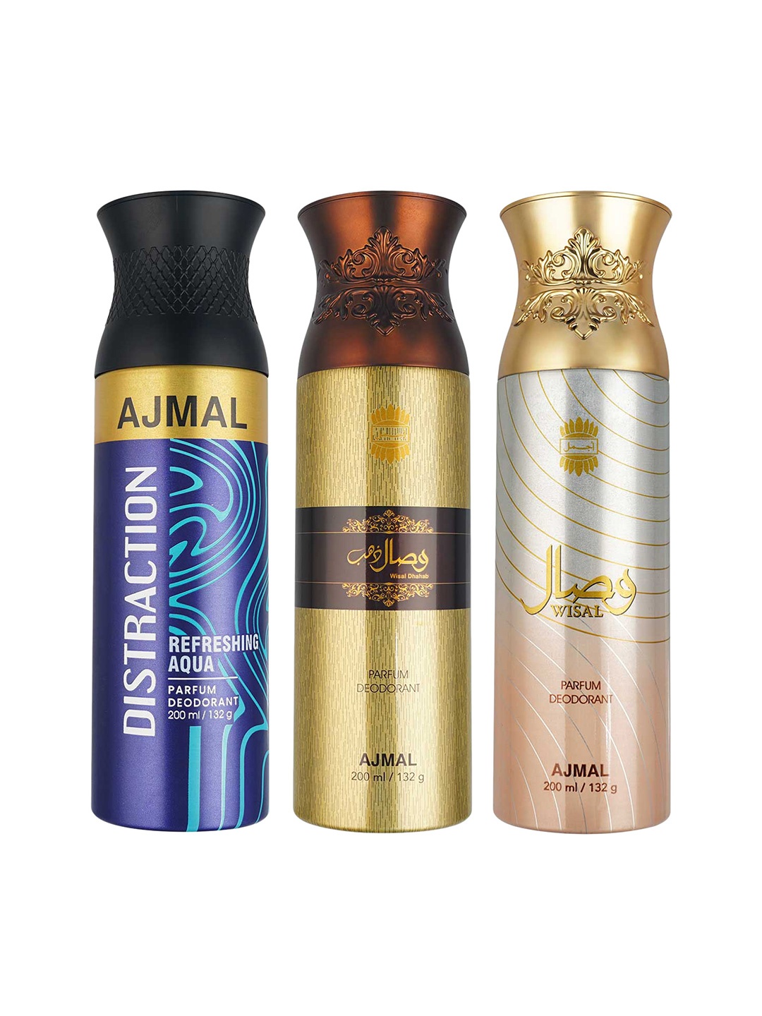

Ajmal Set of Distraction + Wisal Dhahab + Wisal Deodorants - 200 ml Each, Yellow