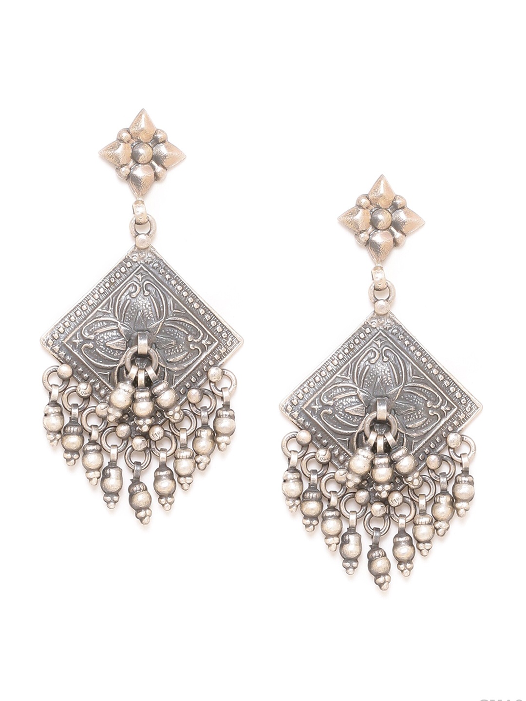 

ADORN by Nikita Ladiwala Women Silver-Toned Geometric Drop Earrings