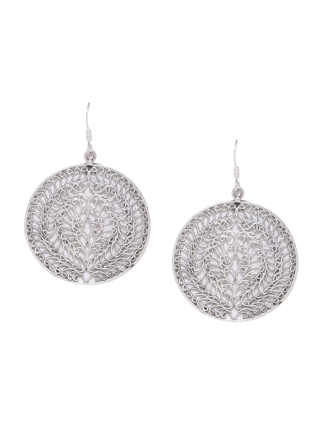 

ADORN by Nikita Ladiwala Silver-Toned Circular Drop Earrings