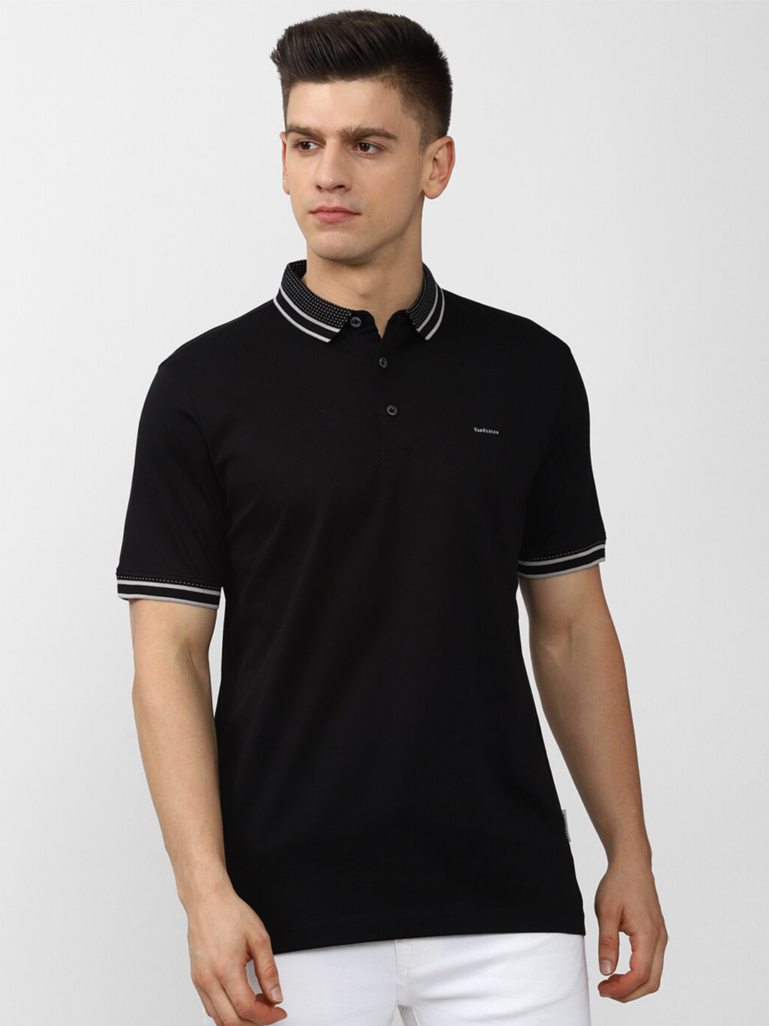 

Van Heusen Men Black Polo Collar Cotton T-shirt