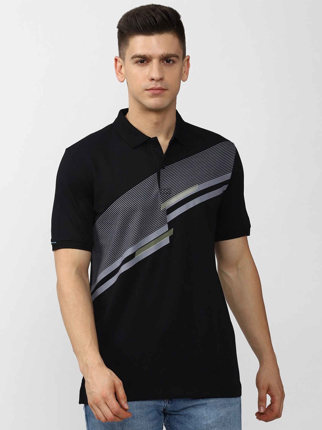 

Van Heusen Men Black & Grey Colourblocked Polo Collar T-shirt