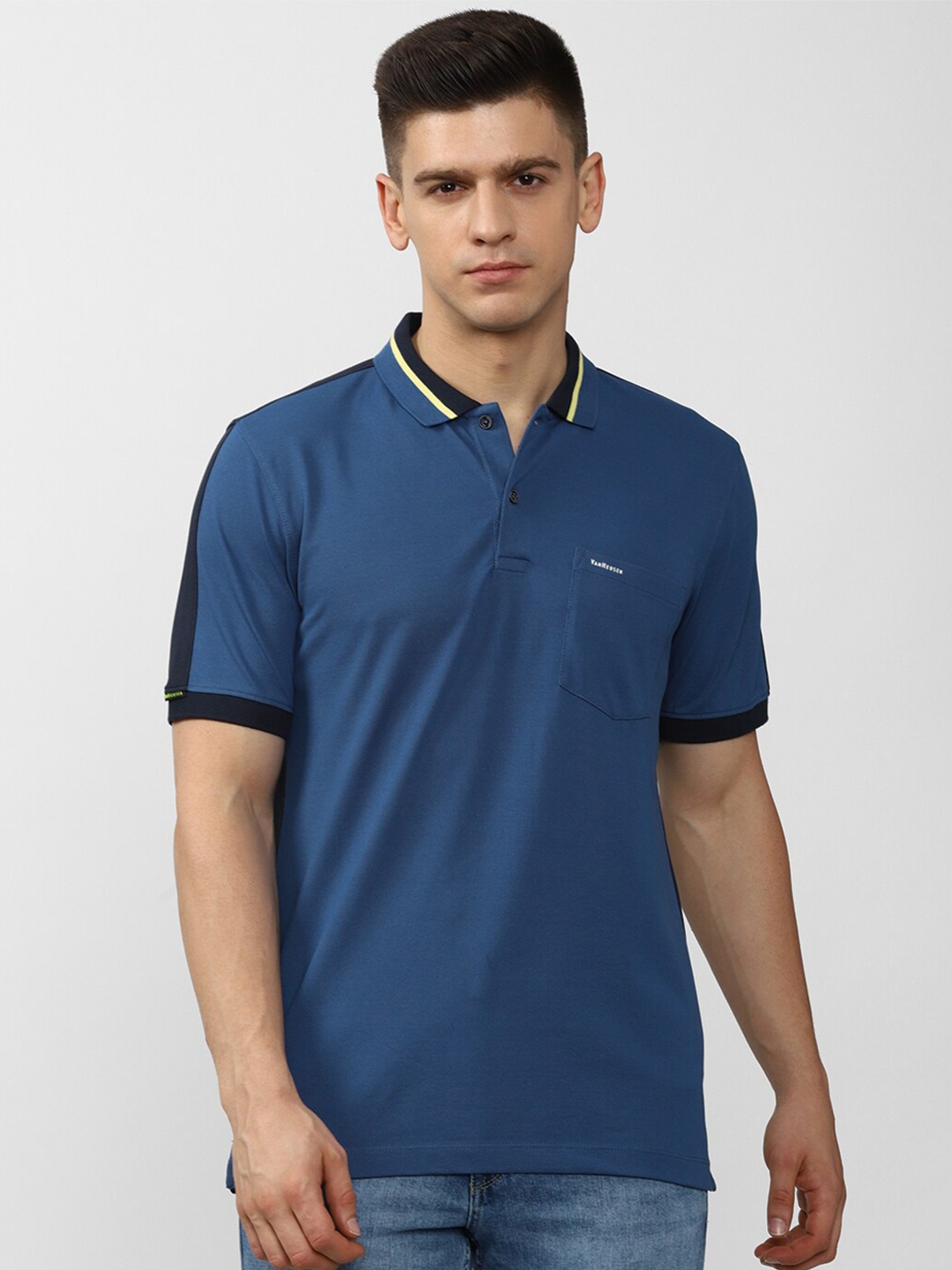 

Van Heusen Men Blue Polo Collar Cotton T-shirt