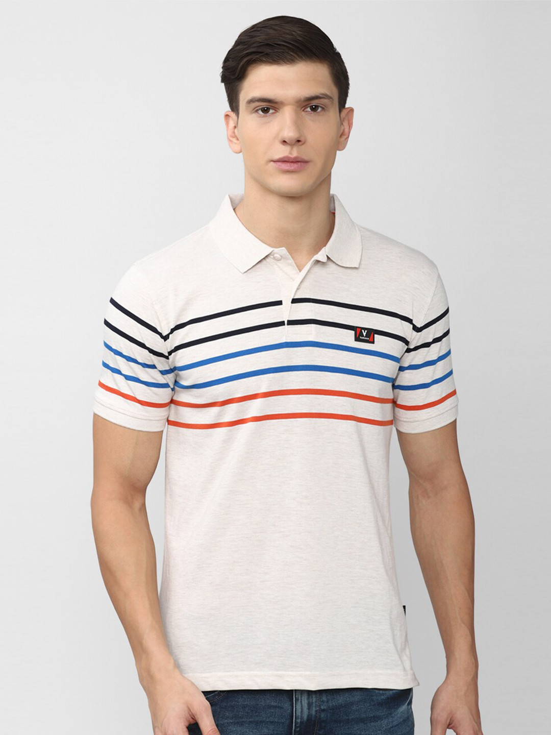 

Van Heusen Sport Men White Regular Fit Striped Polo Collar T-shirt