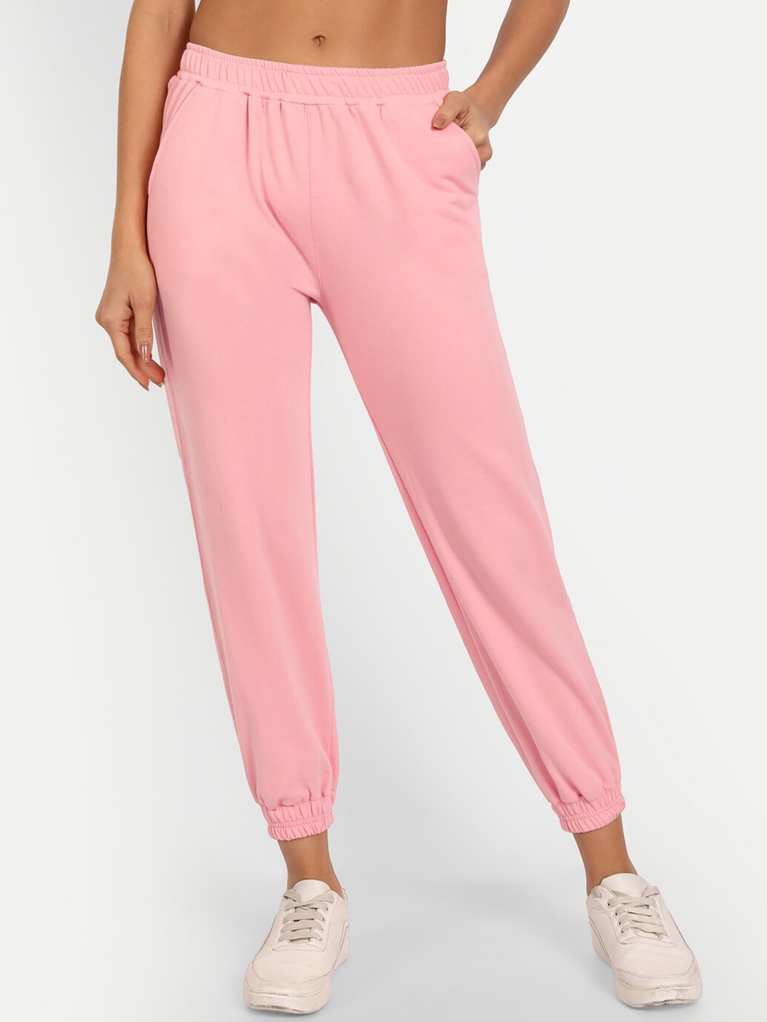 

COLOR CAPITAL Women Peach-Coloured Solid Pure Cotton Joggers