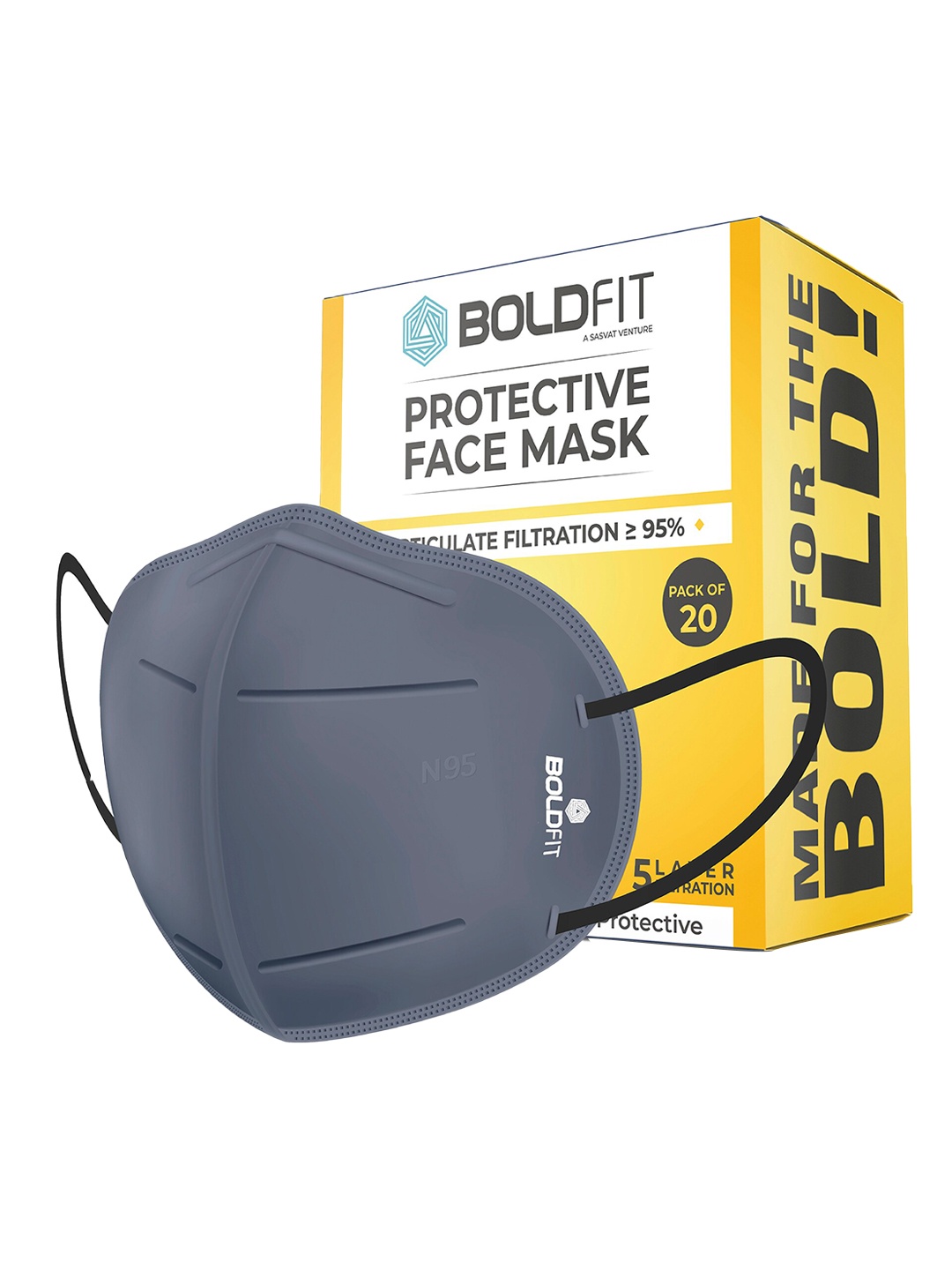 

BOLDFIT Pack Of 20 Grey Solid 5-Ply N95 Outdoor Masks