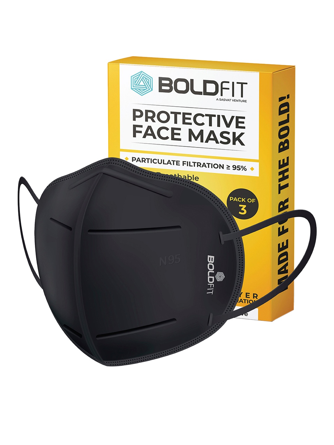 

BOLDFIT Unisex Pack Of 5 Black Solid 5-Ply Reusable N95 Outdoor Masks