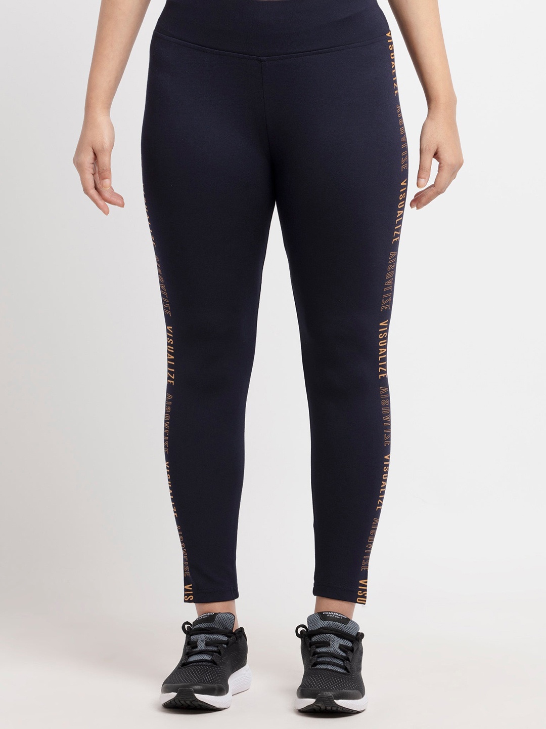 

Status Quo Women Navy Blue Side Printed High Rise Jeggings