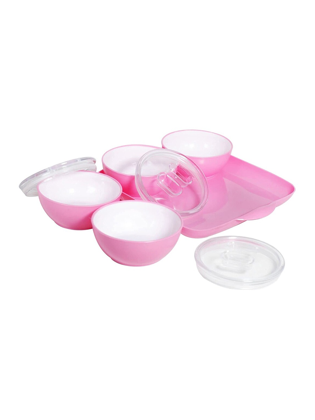 

Kuber Industries Pink Set of 1 Dishwasher Safe Plastic Bowls Tray