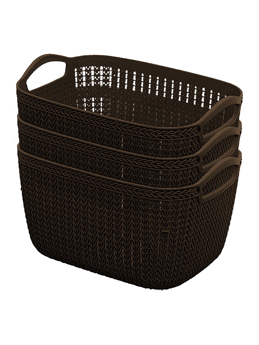 

Kuber Industries Brown Set Of 3 Dishwasher Safe Textured Plastic Baskets