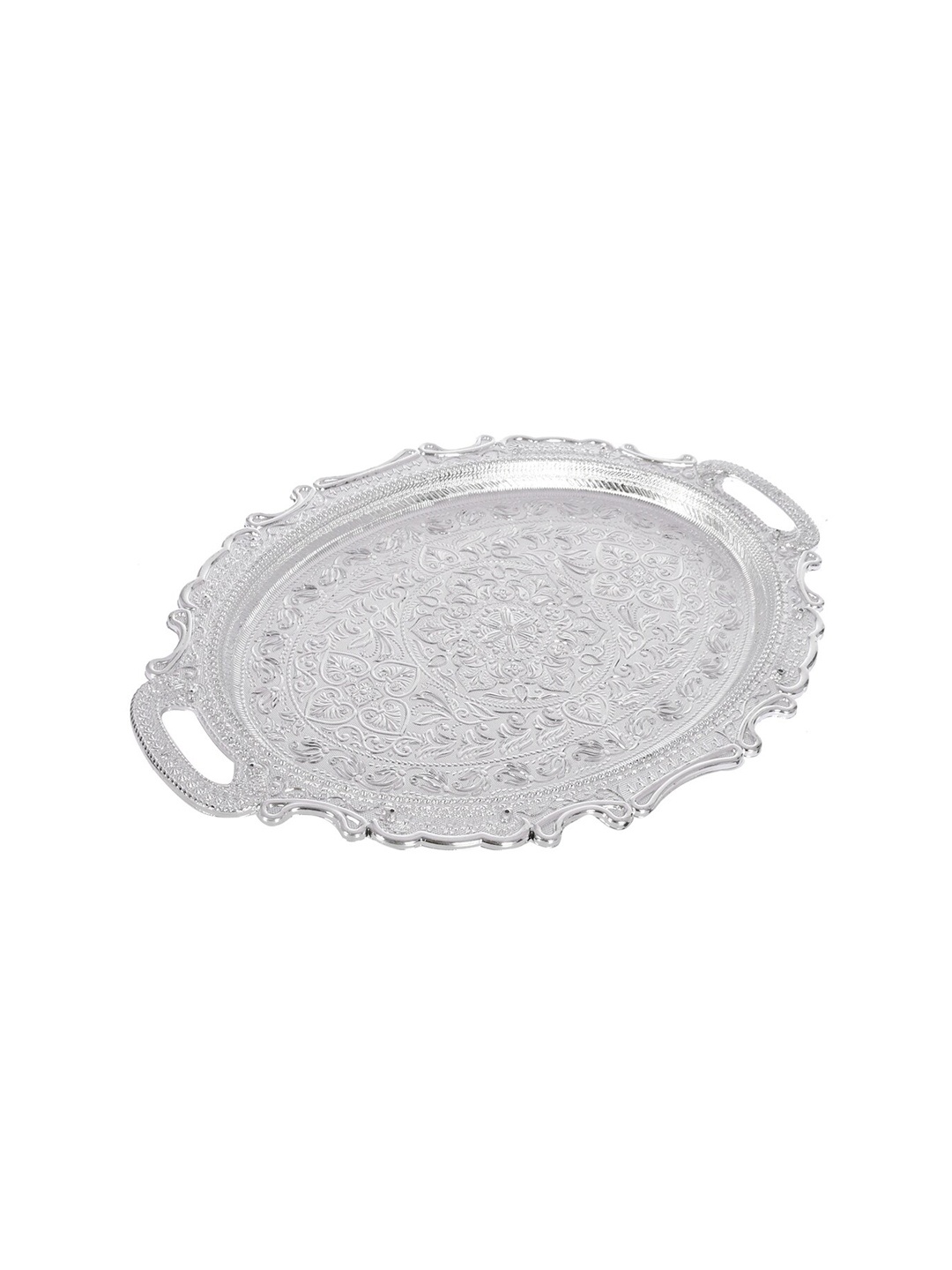 

Kuber Industries Silver-Toned Traditional Design Plastic Serving Tray