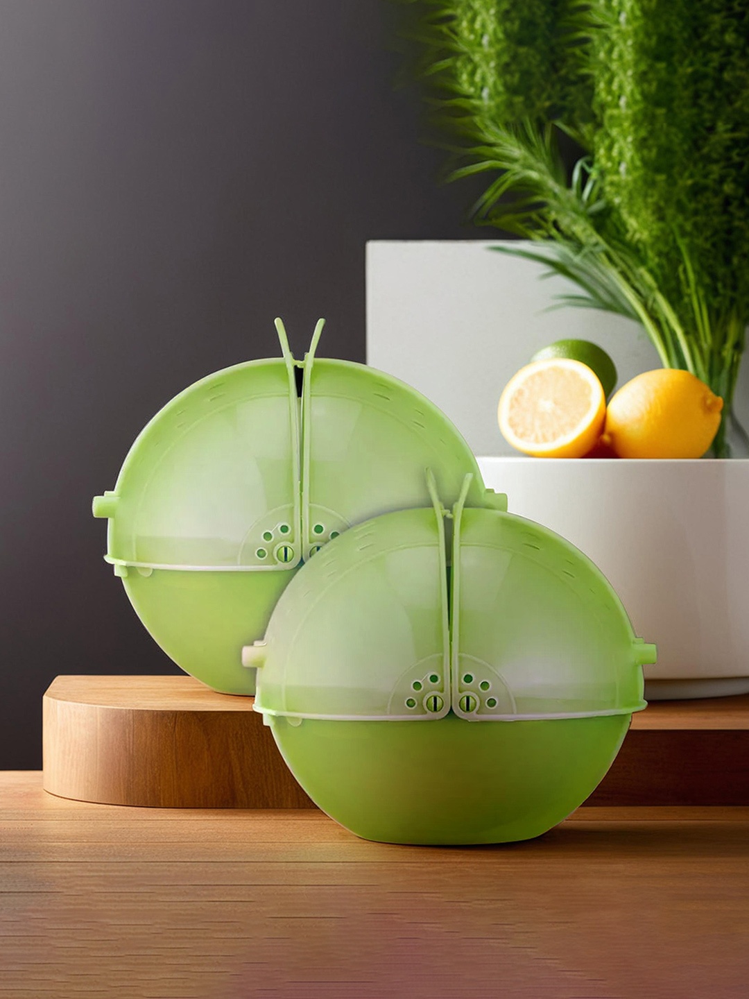 

Kuber Industries Green Set Of 2 Dishwasher Safe Textured Draining Basket With Lid